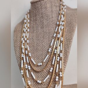Vintage Graduated Chains Necklace w/Milky Glass